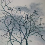 magpies stormy sky